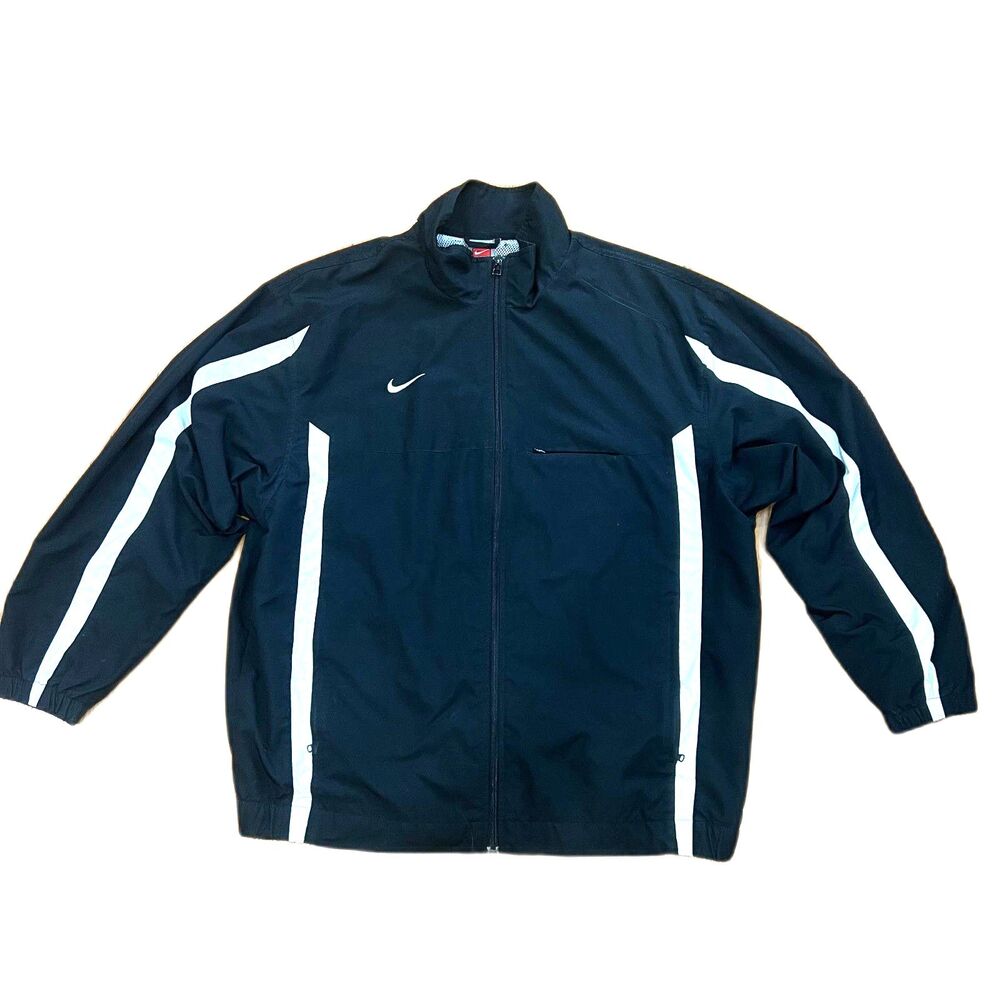 Nike Y2K Black White Track Jacket Men’s Large Mesh Lined Zip Chest&Hand Pockets